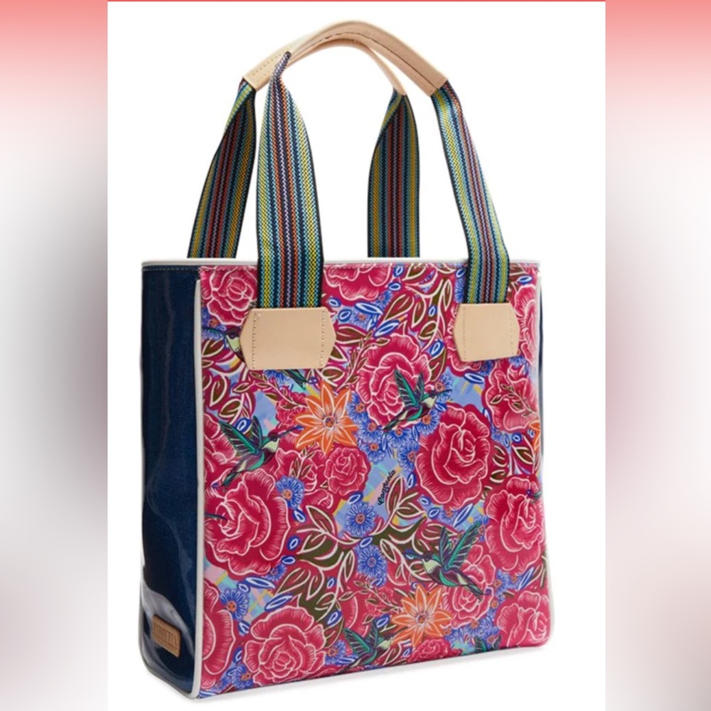 Consuela Floral Tote in Pink, Blue, Navy & Tan
